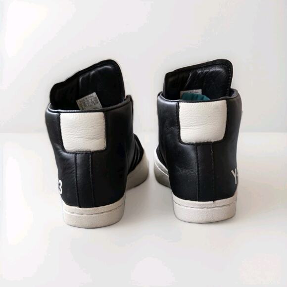 Adidas Y-3 Yohji Pro High Top Sneakers US 5 Black White Leather Shell Toe